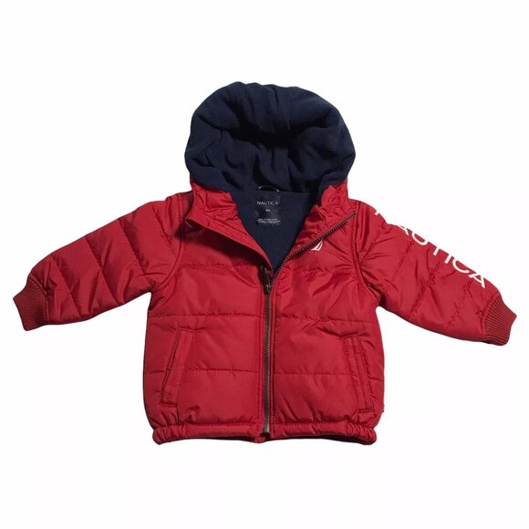 Nautica Baby Boy's Full Zip Hooded Jacket 18M Red Water Resistant Fleece Lining